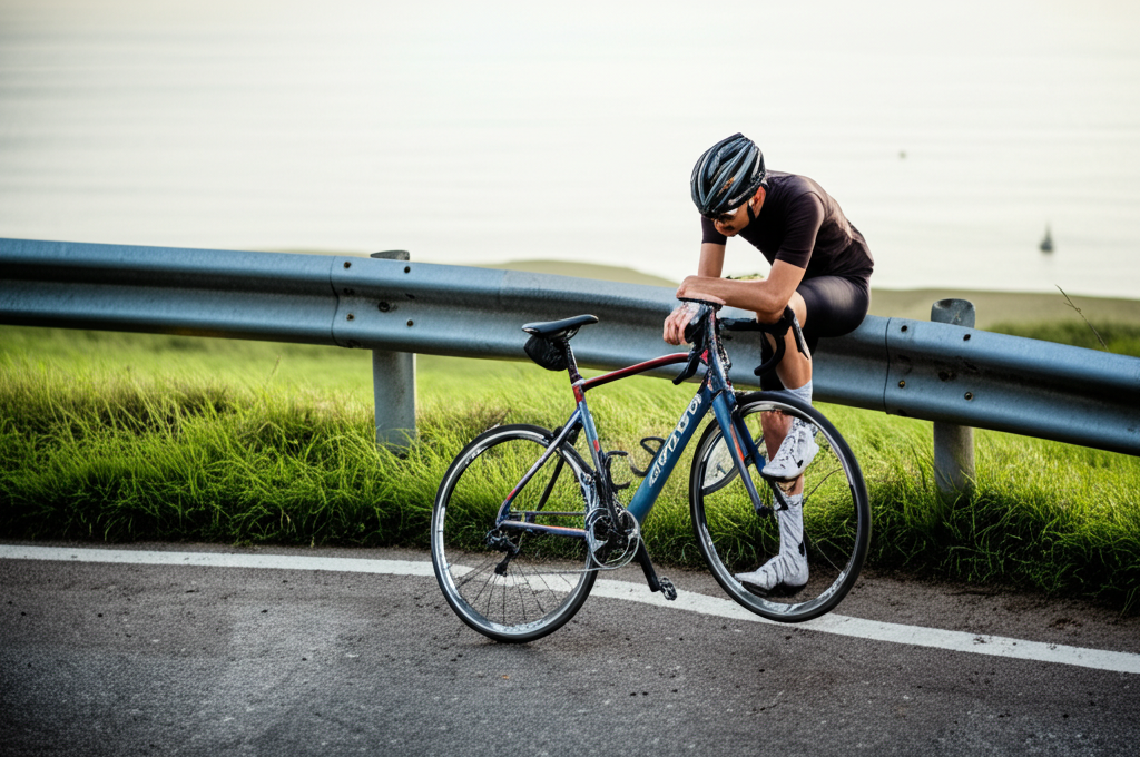 Exhausted cyclist experiencing bonking
